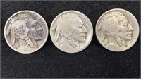 1916-D, 1918-S, 1919-S - (3) Buffalo Nickels