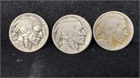 1920-S, 1923-S, 1924-D - (3) Buffalo Nickels