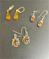 3 PAIRS OF VINTAGE AMBER EARRINGS