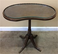 ANTIQUE MAHOGANY GLASS TOP KIDNEY BEAN TABLE