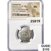 787-789 AD Tabaristan Silver Hemidrachm NGC MS