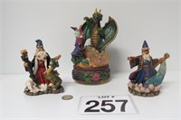 3 Dragon & Wizard Figures