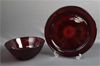 Vintage Ruby Red Glass Serving Bowl and Platter