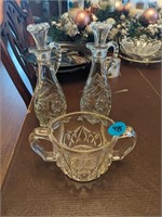 2 crystal-like decanters and goblet
