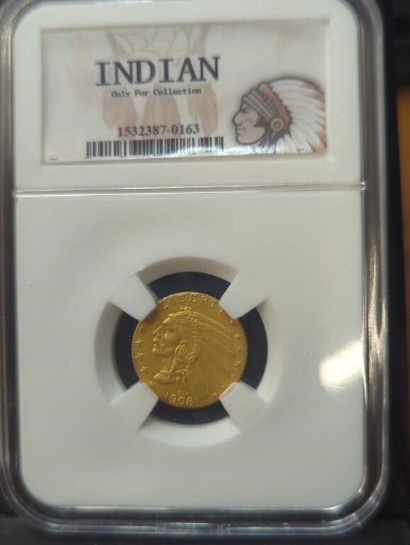 1908 gold Indian $2 and a half dollar token copy