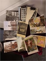 9 unused vintage postcards & 3 trade cards