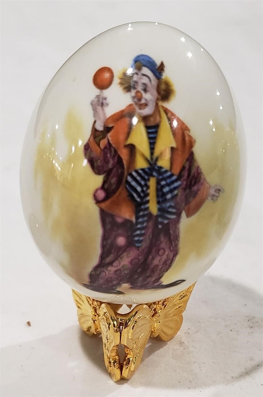 Porcelain Egg With Clown Painted on it