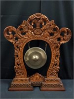 Vintage hand carved wood & brass gong