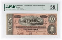 1864 $10 CONFEDERATE STATES OF AMERICA BANK NOTE