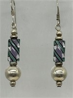 Sterling Italian Cane Style Art Glass Earrings
