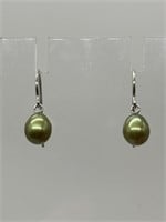 Sterling Silver Green Freshwater Pearl Earrings