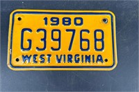 1980 WEST VIRGINIA MOTORCYCLE LICENSE PLATE