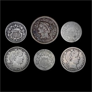 [6] Varied US Coinage (1851, 1867, (2) 1882,