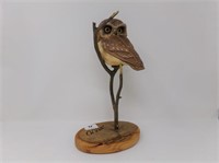 KW White Carved Wood Owl Sculpture