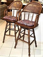 Two Oak Swivel Bar Stools