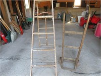 6ft Wood Step Ladder, hand truck