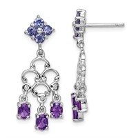 Sterling Silver Amethyst Iolite Diamond Earrings