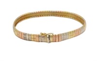 Tri colour 14ct gold Omega chain bracelet