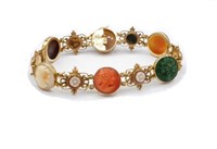 Mixed gemstone cameo & yellow gold bracelet