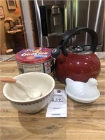 Tea Pot, Soup Bowl & Spoon, Small Sitting Hen &