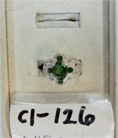 C1-126  sterling filigree ring w/green center