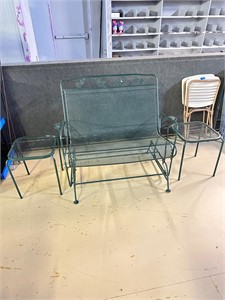 Metal Glider with 2 End Tables Patio Set