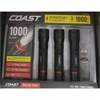 Coast Rechargeable Flashlight 3Pack  1000 LM