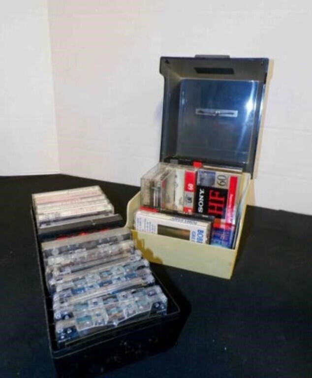 25+ various cassette tapes in containers