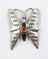 Sterling Silver & Stone Butterfly Brooch Marked M