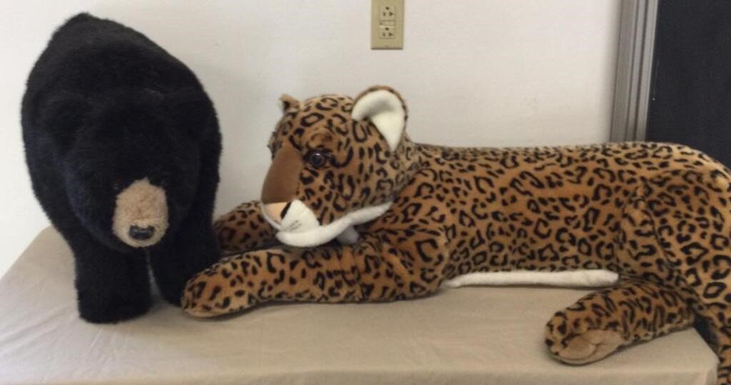 People Pals Stuffed Leopard & Black Bear Stool