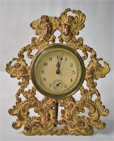 New Haven Copper With Gold Gilt Small Alarm Clock
