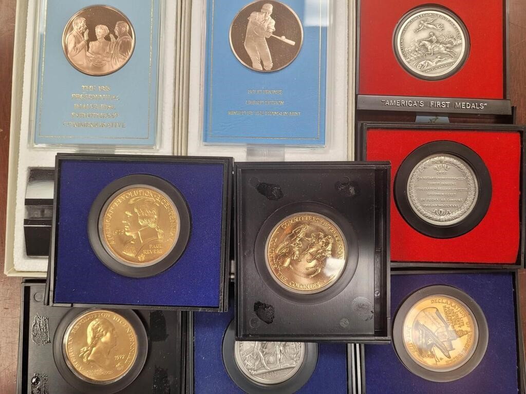 Bronze & Pewter Medals collection in presentation