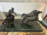 Bronze Statue Roman Chariot on Marble Base