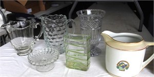 Glass Pitches, vases, and candy tray