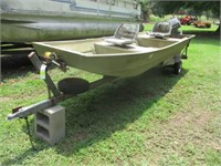 14x36 Traveler flatbottom boat w/trailer, 8hp