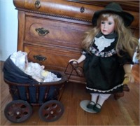 F - COLLECTIBLE DOLL W/ BABY CARRIAGE (B110)
