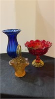Colored glassware - 10 inch tall vase with wire
