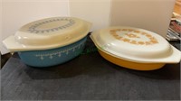 Blue and harvest gold Pyrex casserole dishes