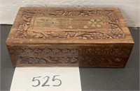 Vintage Wood Hand Carved Jewelry Box