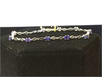 Platinum plated Sterling  & Tanzanite bracelet,w/