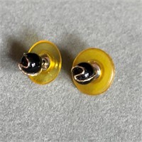 14K Yellow Gold Earrings w/ Black Stones
