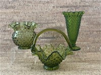 Three Pcs Green Glass - Fenton and Others
