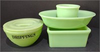 Jadeite Dishes incl. Lidded "Drippings" Container