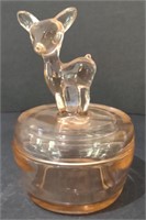 Jeanette Marigold Glass Lidded Deer Dish, 3.5" x