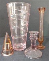 Pink Glass Pieces, Vase 4" x 9"