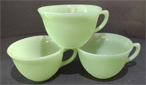 Fire King Ribbed Jadeite Tea Cups, 3.5" x 2"