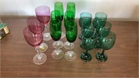 Wine Glasses (15) Rose Green Blue