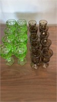 18 Pieces Of Green And Black Glassware