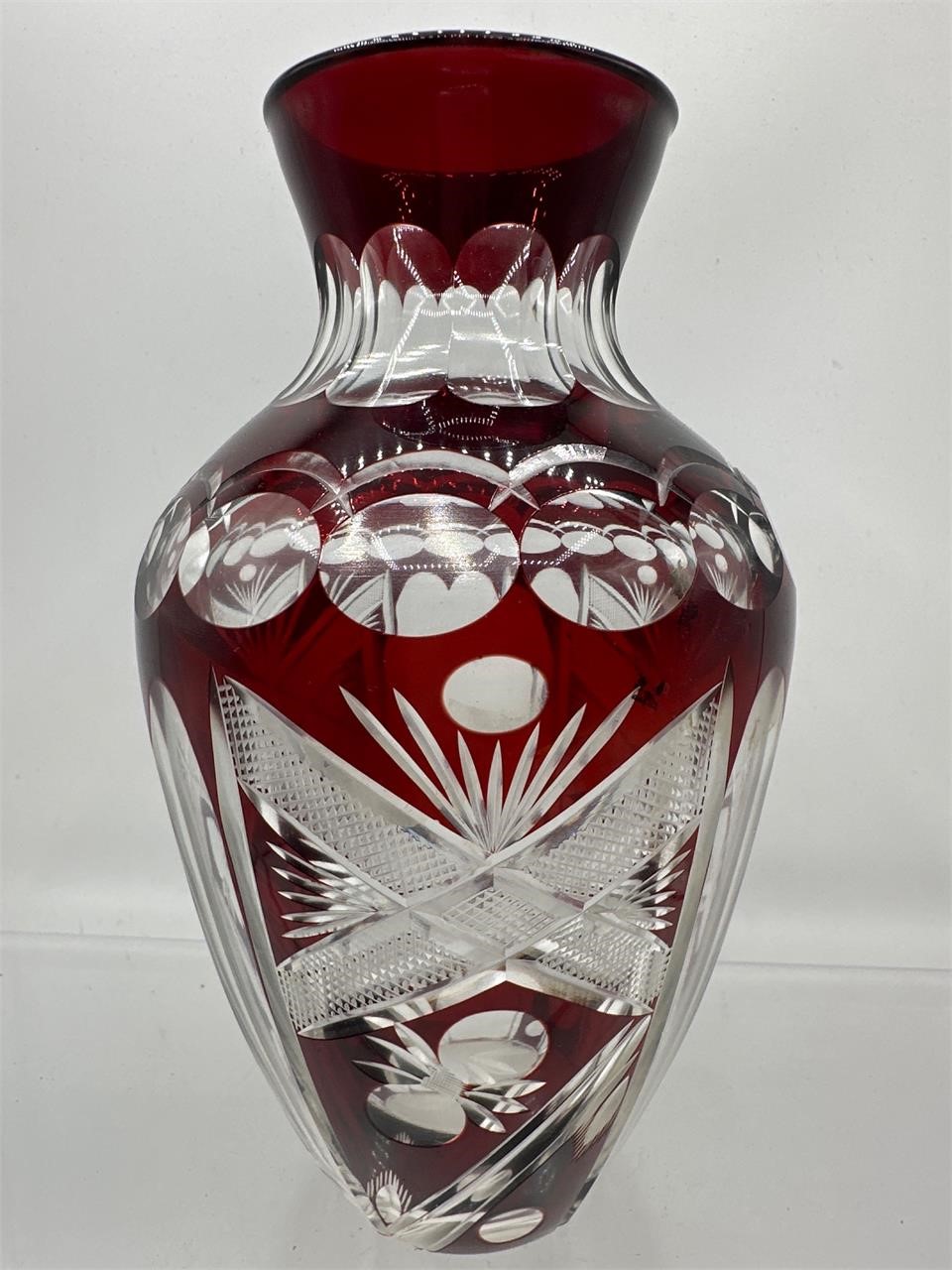 Ruby red cut to clear vase