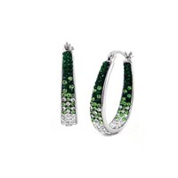 18Kt White Gold Plated Green Ombe Hoop Earrings